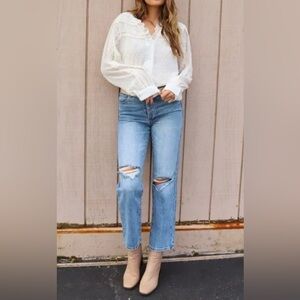 NWT Blank NYC The Howard Distressed Mid Rise Loose Fit Jean